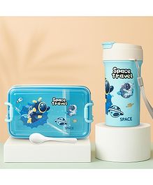 BAYBEE AstroBites Lunch Box with Sipper Bottle for Kids | BPA-Free 600ml Lunch Box, 700ml Sipper Water Bottle with Spoon | Leak-Proof Tiffin Box & Water Bottle for School Kids Boys, Girls (Blue)