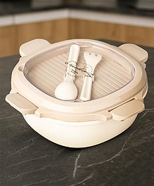 BAYBEE Lunch Box for Kids 3 Compartment with Spoon & Fork | BPA Free Food Grade Leak Proof Tiffin Box for School, Office, College | Hot Microwave & Dishwasher Safe Lunchbox Kids, Adults 1100ml (White)