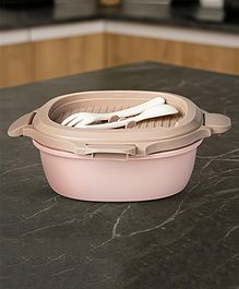 BAYBEE Lunch Box for Kids 3 Compartment with Spoon & Fork | BPA Free Food Grade Leak Proof Tiffin Box for School, Office, College | Hot Microwave & Dishwasher Safe Lunchbox Kids, Adults 1100ml (Pink)