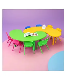 eHomeKart Kids Half-Moon Table Set of 2 with 10 Chairs  Front Round Shape, Perfect for Home Use (138 x 51 x 51 Cms) for Kids with Set of 10 Chairs- Perfect Fort Home