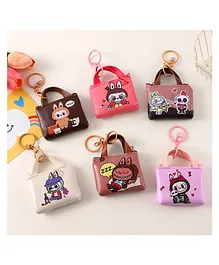 Paper Moon Cute Kawaii Purse Shape Faux Leather Keychain cum Mini Coin Pouch For Backpacks, 1pc - Design May Vary