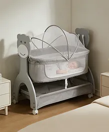 Babyhug Wooden Cradle with Mosquito Net -
                        Grey| Swing Lock & Wheels| Safe &
                        Durable Baby Cot with Storage| Smooth Rocking|
                        Spacious Sleeping Area| Bassinet| Suitable for
                        Newborn