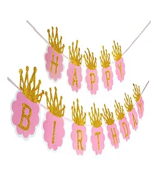 Shopperskart Happy Birthday Banner Crown Design - Pink