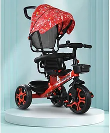 Babyhug Plug & Play Tricycle with
                        Parental Push Handle & Foldable Canopy -
                        Red| Foldable Footrest| Non Slip Pedal| High
                        Backrest| Storage Basket| Removable Safety Rail
                        & Harness| Cushion Seat