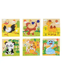 VibgyorVibes 6 In 1 Wooden Blocks Puzzle Animal Cartoons Theme Multicolour - 9 Pieces