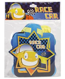 B Vishal Happy Birthday Race Car Banner Yellow Blue - Length 170 cm