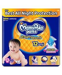 Mamypoko pants All night absorb Pant Style
                        Baby Diapers with Wider Crisscross Sheet,Gentle
                        Coco Care,12hr Leakage Protection, Prevents
                        Heaviness Medium Size(M), 46 Pieces,7-12 Kgs