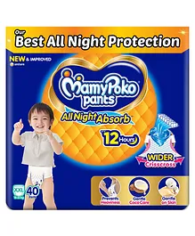 Mamypoko pants All night absorb Pant Style
                        Baby Diapers with Wider Crisscross Sheet,Gentle
                        Coco Care,12hr Leakage Protection, Prevents
                        Heaviness Extra Extra Large Size(XXL), 40
                        Pieces,15-25 Kgs