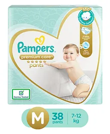 Pampers Premium Care Pants, Medium size baby diapers (M), 38 Count, Softest ever Pampers pants