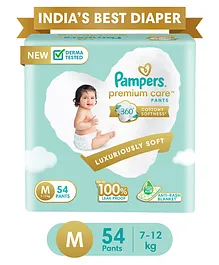 Pampers Premium Care Pants, Medium size baby diapers (M), 54 Count, Softest ever Pampers pants