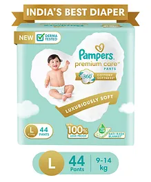 Pampers Premium Care Pants, Large size baby diapers (L), 44 Count, Softest ever Pampers pants