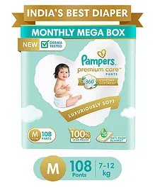 Pampers Premium Care Pants, Medium size baby diapers (MD), 108 Count, Softest ever Pampers pants
