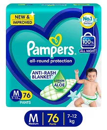 Pampers All round Protection Pants, Medium size baby diapers (M) 76 Count, Lotion with Aloe Vera