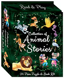 Art Factory Animal Stories Puzzle & Book Kit Green - Pack of 24 Pieces