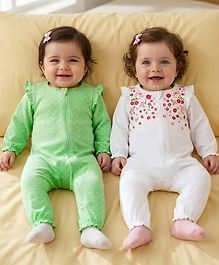 Babyoye Eco Conscious 100% Cotton Knit With Eco Jiva Finish Full Sleeves Rompers with Polka Dot & Floral Print Pack of 2 - Multicolor