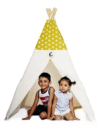 CuddlyCoo Cotton Canvas Tent With Wooden Dowels Star Print - Mustard Yellow