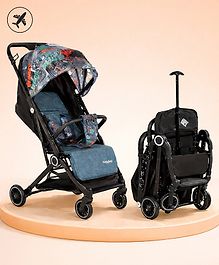 Babyhug Portable Baby Stroller with One-hand Compact Z Fold Newborn Friendly Concealed Linked Brake Integrated Trolley Handle Swivel Wheels Safety Harness Air Cabin Friendly Suspension Wheels- Blue