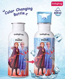 Babyhug Disney Frozen Theme Stainless Steel Color Changing Magic Bottle Multicolor - 600ml| Leak Resistant| BPA Free| Rust Proof| Food Grade 304 SS| Soft Silicone Spout