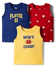 Doodle Poodle 100% Cotton Single Jersey Knit Sleeveless Printed T-Shirts Pack of 3 - Navy Blue Yellow & Red