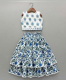 Bolly Lounge Woven Sleeveless Floral Printed Lehenga & Choli Set - Rama