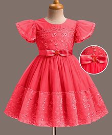 Mark & Mia Woven Sleeveless Party Dress With Floral Embroidery & Bow Applique - Orange