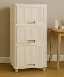 MECHDEL Cupboard Rack for Clothes Cabinet for Storage Foldable Wardrobe for Clothes Plastic Cloth Rack for Storage Clothes Storage Cupboard Rack 1 Door - White 3 PCS