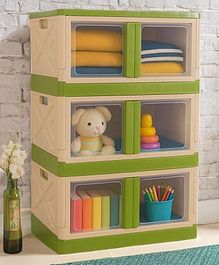 MECHDEL Wardrobe Organizer for Storage Polypropylene Foldable & Stackable Closet Basket Cupboard Organizer for Clothes Mounted Closet Systems STORAGE BIN- Parrot Green  3 PCS