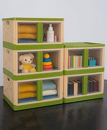 MECHDEL Wardrobe Organizer for Storage Polypropylene Foldable & Stackable Closet Basket Cupboard Organizer for Clothes Mounted Closet Systems STORAGE BIN- Parrot Green  5 PCS