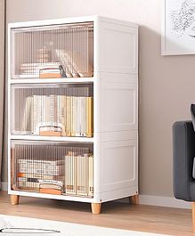 MECHDEL Cupboard Rack for Clothes Cabinet for Storage Foldable Wardrobe for Clothes Plastic Cloth Rack for Storage Clothes Storage Cupboard Rack 1 Door - Transparent  3 PCS