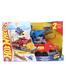 Hot Wheels Ultimate Dual Dragon Transporter & Two 1:64 Scale Toy Cars - Multicolor
