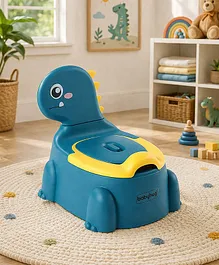 Babyhug Dino Baby Potty Chair - Blue| Comfortable Seating with Backrest| Non-Slip Base| Easy to Clean Removable Bowl| Splash Guard| Lightweight & Portable | Toddler Potty Training Seat