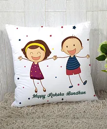 StyBuzz Raksha Bandhan Rakhi Gift Cushion Cover Star Print - White