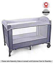 Babyhug My Space Playpen With Removable Mosquito Net - Grey (Assembly Video Available)