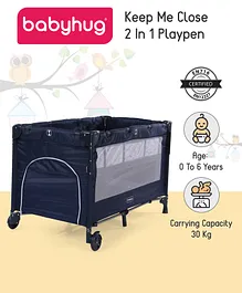 Babyhug Keep Me Close 2 in 1 Playpen Cum Baby Cot With Mosquito Net  - Navy Blue (Assembly Video Available)