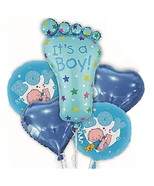 Amfin Baby Footprint It's A Boy Foil Balloon Pack of 5 - Blue