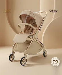 TinyTyke Urban Glide (T9) Premium Reversible Handle Stroller | Shock Absorption, Multiple Recline, One-Touch Fold | Leather & Linen Finish | 0-40 Months | Beige