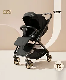 TinyTyke Urban Glide (T9) Premium Reversible Handle Stroller | Shock Absorption, Multiple Recline, One-Touch Fold | Leather & Linen Finish | 0-40 Months | Black
