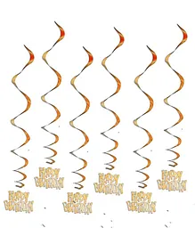 Shopperskart Happy Birthday Swirl Decoration Golden - Pack Of 6