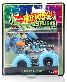 Hot Wheels Glows in the Dark  Die-Cast Monster Truck Skele Saurus Scale 1:64 - Blue