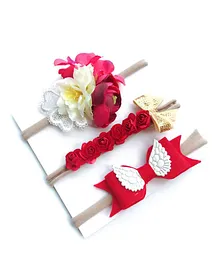 Ziory Hairband with Flower & Bow Applique Muticolour - Set of 3