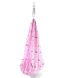 Baby Hanging Cradle with Spring - Pink| Cotton Baby Hammock Swing| Portable Infant Sleeping Bed| Traditional Design| Mosquito Net| Soft Breathable Fabric (Handle Not Included)