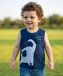 Babyoye Cotton Knit Sleeveless Tank T-Shirt with Elephant Print - Navy Blue