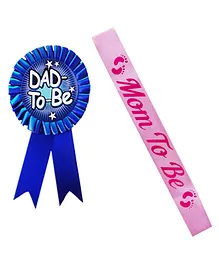 Party Propz Dad To Be Badge & Mom To Be Sash - Blue Pink