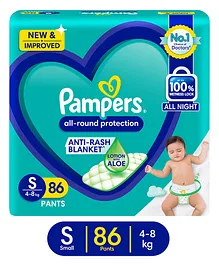 Pampers All round Protection Pants, Small size baby diapers (S) 86 Count, Lotion with Aloe Vera