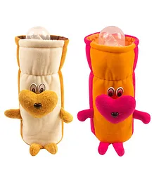 Ole Baby Plush Feeding Bottle Cover Pack of 2 Brown & Yellow - 500 ml