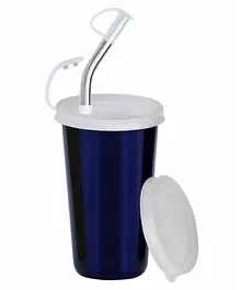 Falcon Steel Straw Sipper With Lid Blue - 300 ml