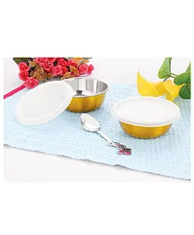 Falcon Non Spill Steel Snack Bowl With Spoon Golden - Pack of 2