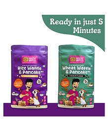 HEALTHY WAFFLES Waffle & Pancake Lovers Combo Wheat Chocolate & Rice Vanilla No Maida No Sugar 100% Vegetarian Eggless Vegan Gluten free Protein Rich Healthy Breakfast Pack of 2 - 200 g Each
