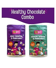 HEALTHY WAFFLES Waffle & Pancake Lovers Combo Wheat Chocolate & Rice Chocolate No Maida No Sugar 100% Vegetarian Eggless Vegan Gluten free Protein Rich Healthy Breakfast Pack of 2 - 200 g Each