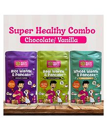 HEALTHY WAFFLES Waffle & Pancake Lovers Combo No Maida No Sugar No Preservatives 100% Vegetarian Eggless Vegan Gluten free Protein Rich Healthy Breakfast for Kids & Adults Pack of 3 - 200 g each